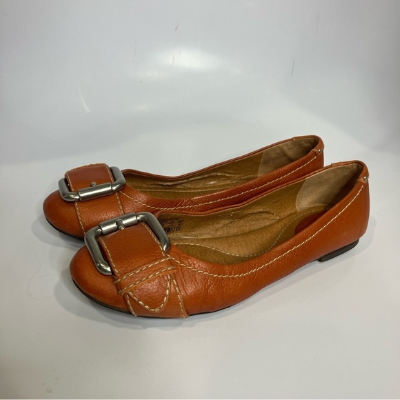 Fossil cognac leather flats shoes size 7.5 buckle Y2K - Picture 3 of 7